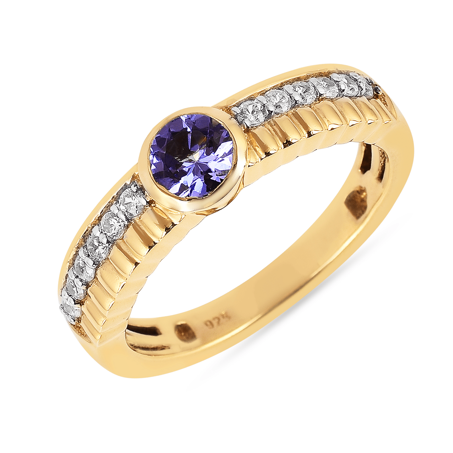 Bague en Argent 925 doré Or jaune 18k assemblée de Tanzanite et Oxyde de zirconium - Maison Di Giorgio