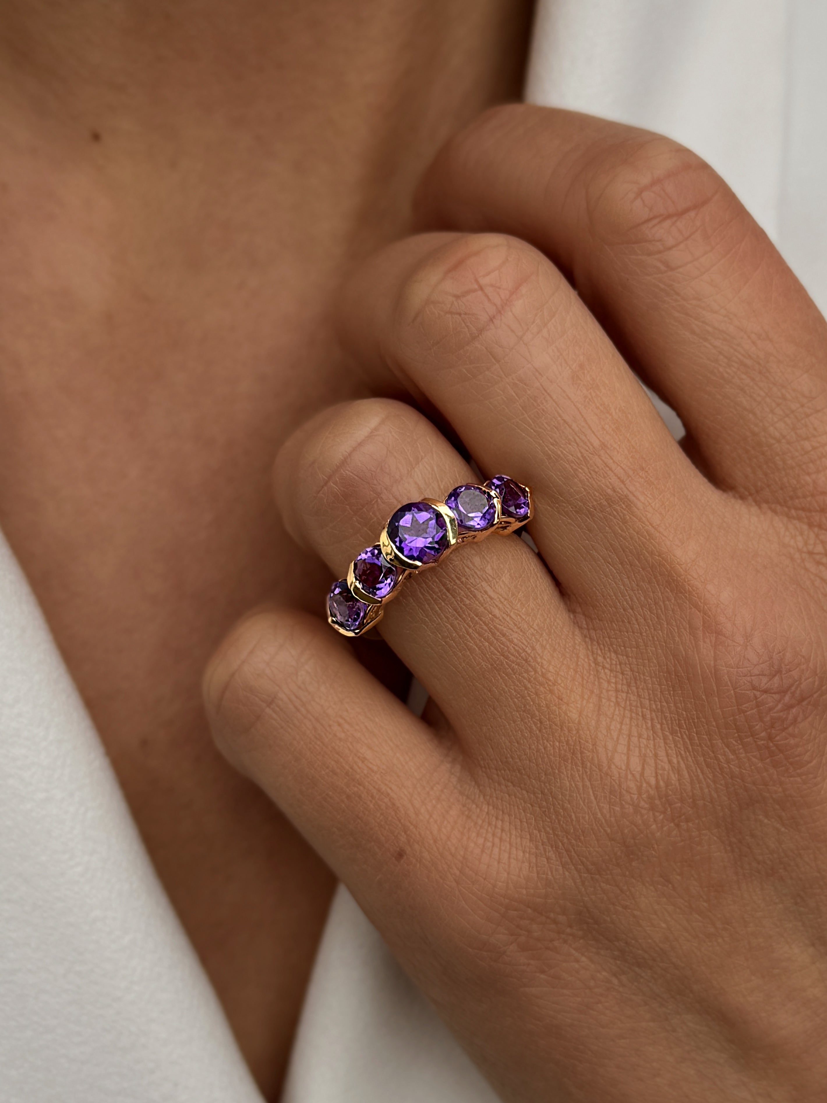 Bague en Argent 925 doré Or jaune 18k assemblée d'Améthyste - Maison Di Giorgio