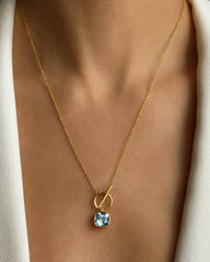 Collier en argent 925 doré Or jaune 18k assemblé de topaze bleue - Maison Di Giorgio