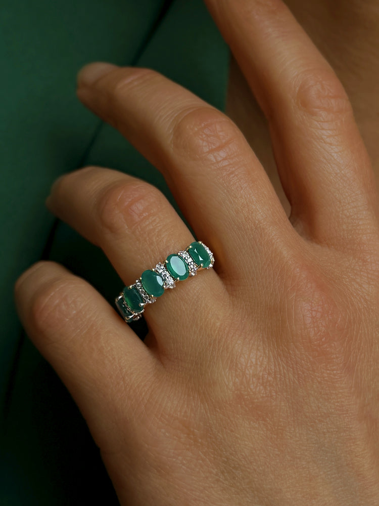Bague en Argent 925 doré Or jaune 18k assemblée d'Onyx vert et Oxyde de zirconium - Maison Di Giorgio
