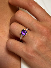 Bague en Argent 925 doré Or jaune 18k assemblée d'Améthyste et Oxyde de zirconium - Maison Di Giorgio