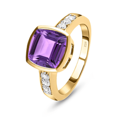 Bague en Argent 925 doré Or jaune 18k assemblée d'Améthyste et Oxyde de zirconium - Maison Di Giorgio