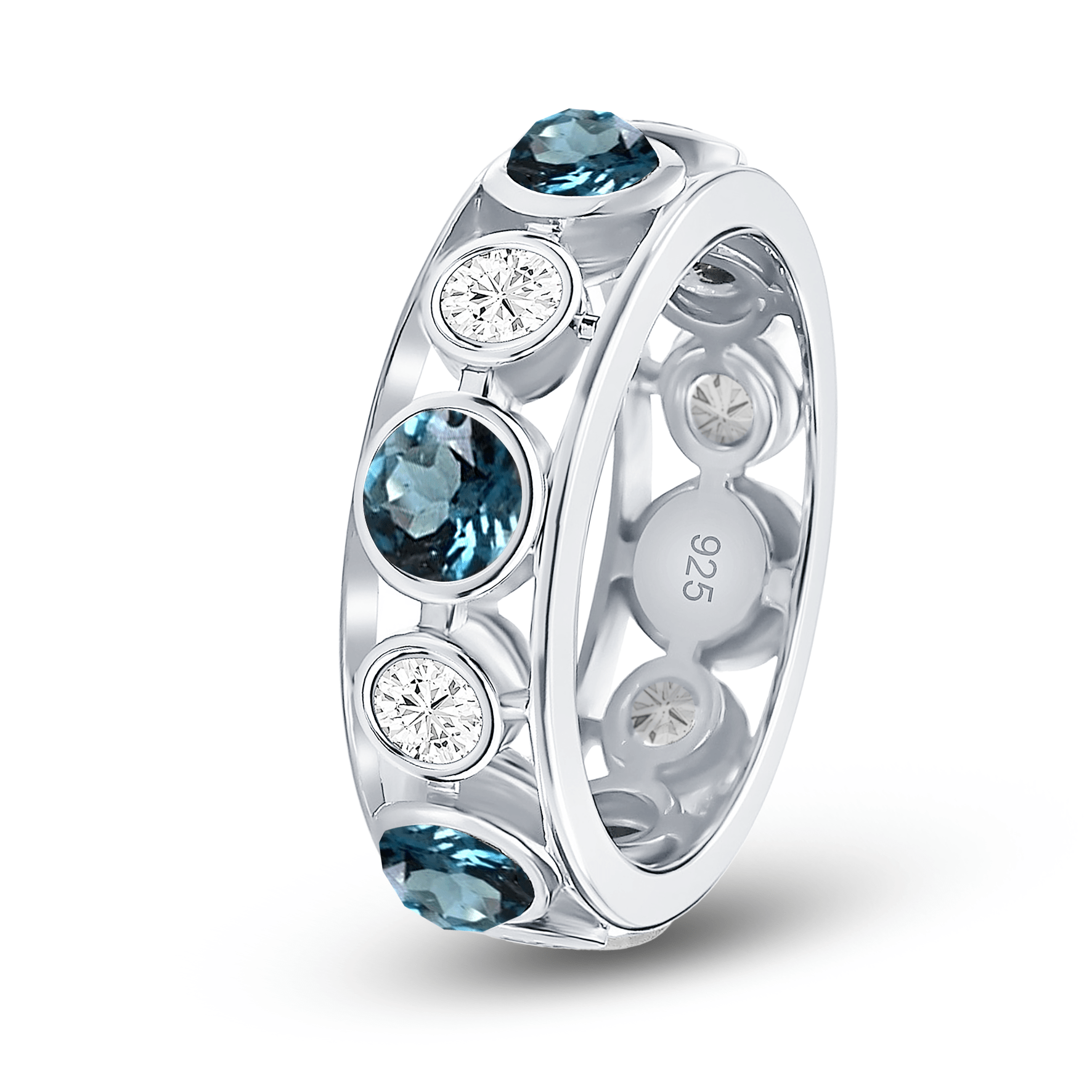 Bague en Argent 925 plaqué Rhodium assemblée de Topaze bleu Londres et d'Oxyde de zirconium - Maison Di Giorgio