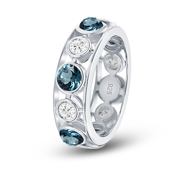 Bague en Argent 925 plaqué Rhodium assemblée de Topaze bleu Londres et d'Oxyde de zirconium - Maison Di Giorgio