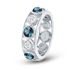 Bague en Argent 925 plaqué Rhodium assemblée de Topaze bleu Londres et d'Oxyde de zirconium - Maison Di Giorgio