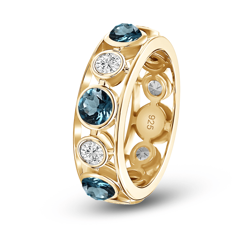 Bague en Argent 925 doré Or jaune 18k assemblée de Topaze bleu Londres et Oxyde de zirconium - Maison Di Giorgio