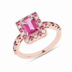 Bague en Argent 925 doré Or rose 18k assemblée de Topaze rose d'Oxyde de zirconium - Maison Di Giorgio