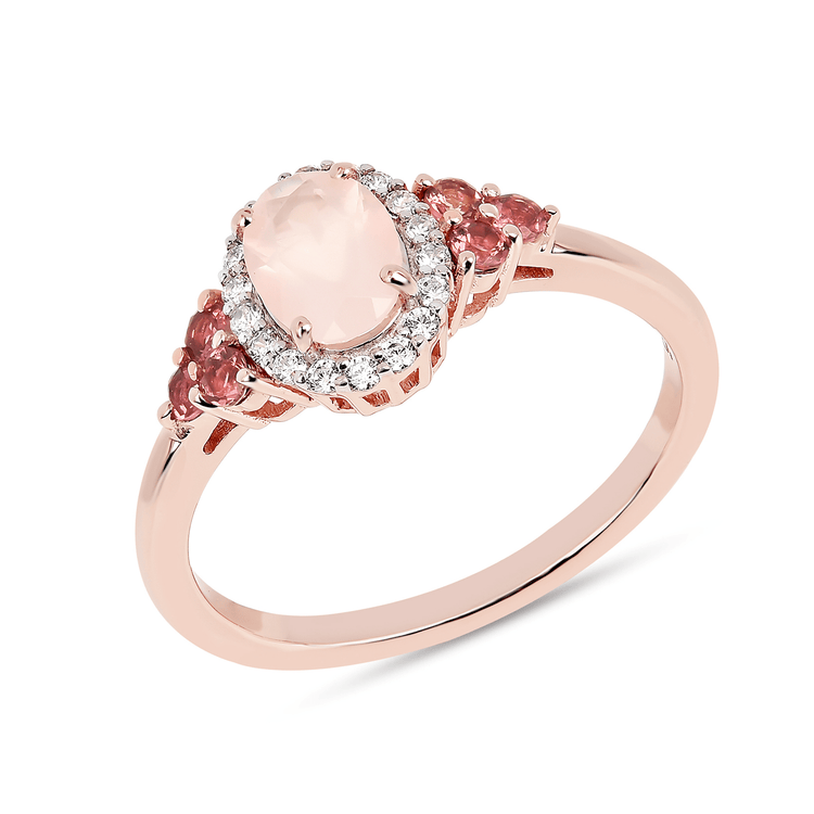 Bague en Argent 925 doré Or rose 18k assemblée de quartz rose, tourmaline rose et d'oxyde de zirconium - Maison Di Giorgio