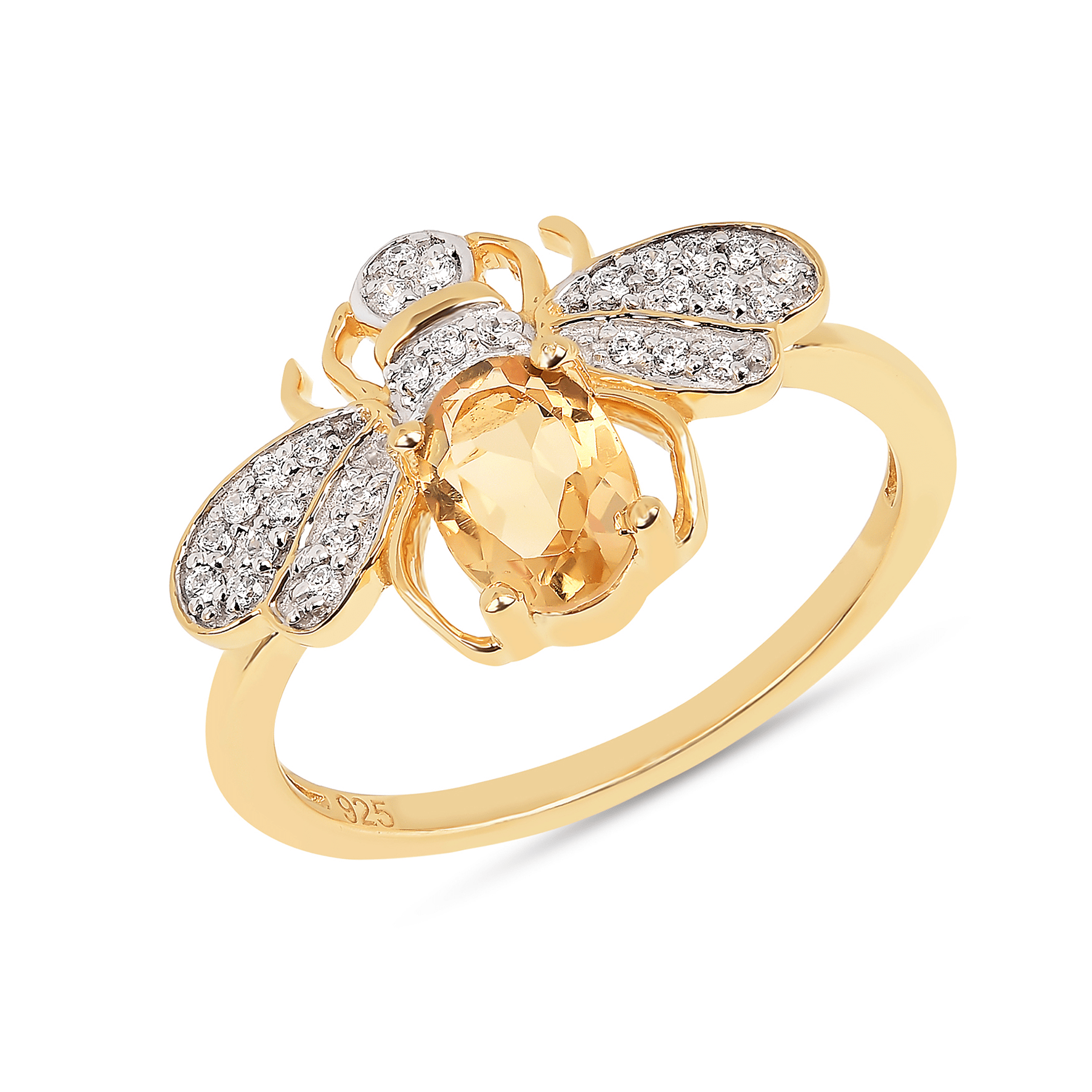 Bague en Argent 925 doré Or jaune 18k assemblée de Citrine et d'Oxyde de zirconium - Maison Di Giorgio