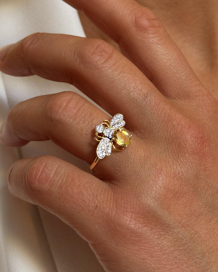 Bague en Argent 925 doré Or jaune 18k assemblée de Citrine et d'Oxyde de zirconium - Maison Di Giorgio