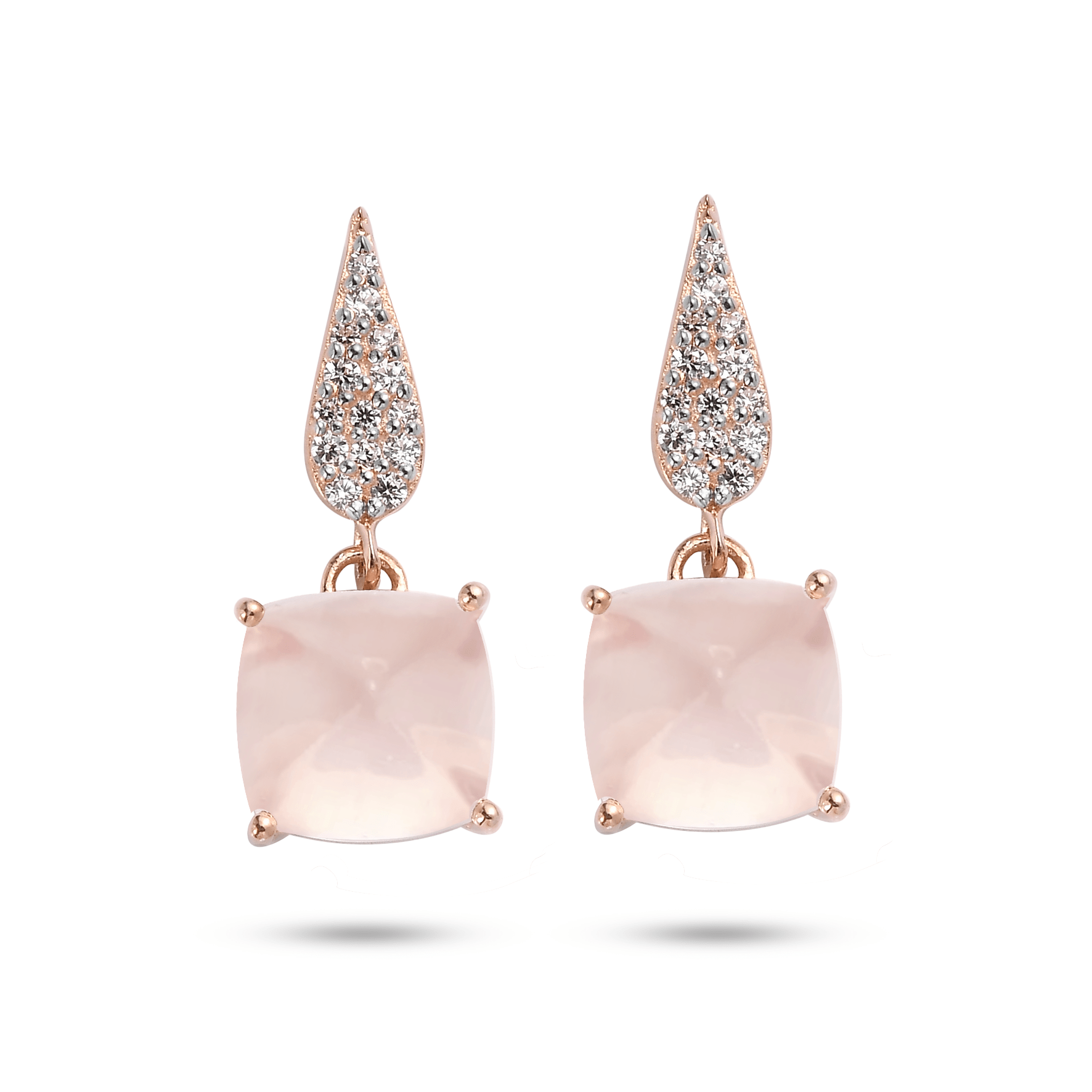 Boucles d'oreilles en Argent 925 doré Or rose 18k assemblées de Quartz rose et d'Oxyde de zirconium - Maison Di Giorgio