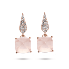 Boucles d'oreilles en Argent 925 doré Or rose 18k assemblées de Quartz rose et d'Oxyde de zirconium - Maison Di Giorgio