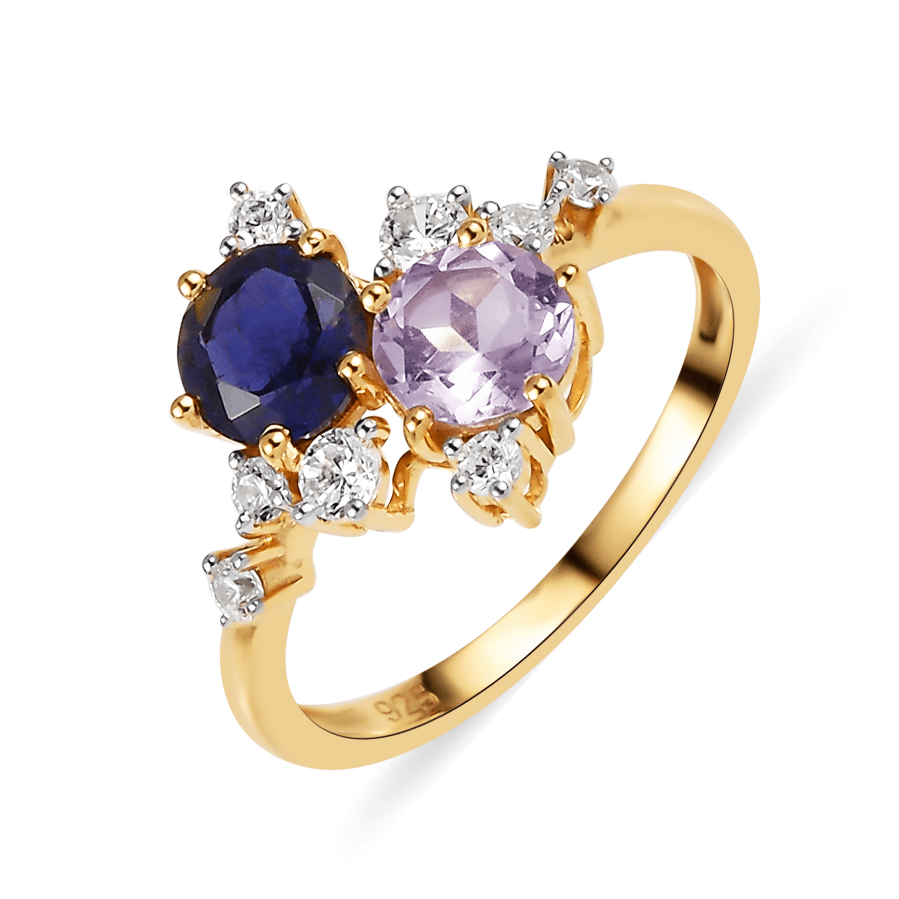 Bague en Argent 925 doré Or jaune 18k assemblée d'Améthyste rose, de Lolite et d'Oxyde de zirconium - Maison Di Giorgio