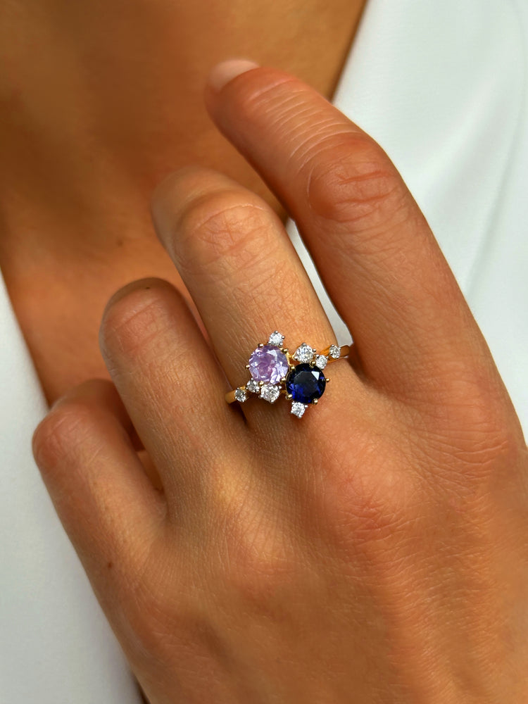 Bague en Argent 925 doré Or jaune 18k assemblée d'Améthyste rose, de Lolite et d'Oxyde de zirconium - Maison Di Giorgio