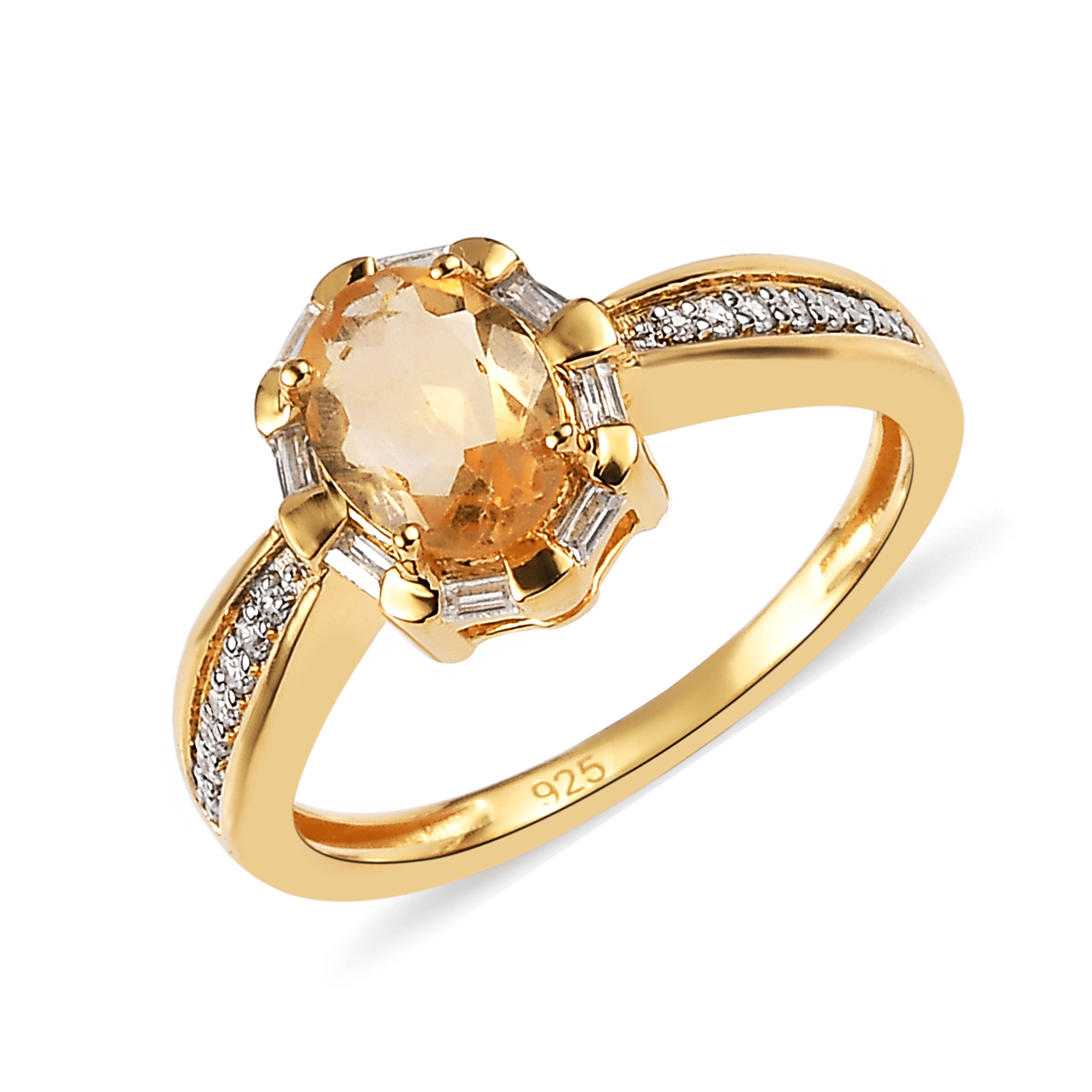 Bague en Argent 925 doré Or jaune 18k assemblée de Citrine et d'Oxyde de zirconium - Maison Di Giorgio