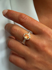 Bague en Argent 925 doré Or jaune 18k assemblée de Citrine et d'Oxyde de zirconium - Maison Di Giorgio