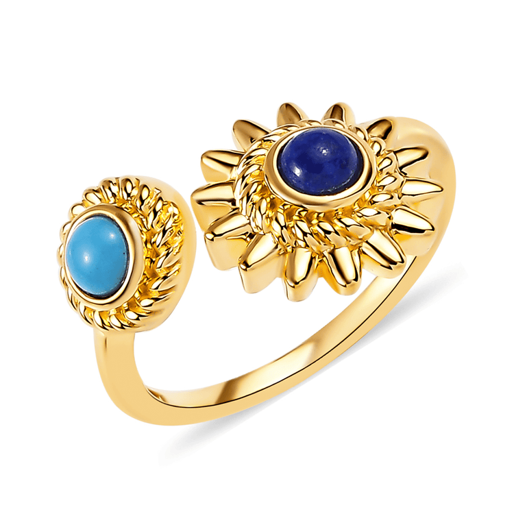 Bague en Argent 925 doré Or jaune 18k assemblée de Lapis - lazuli et de Turquoise - Maison Di Giorgio