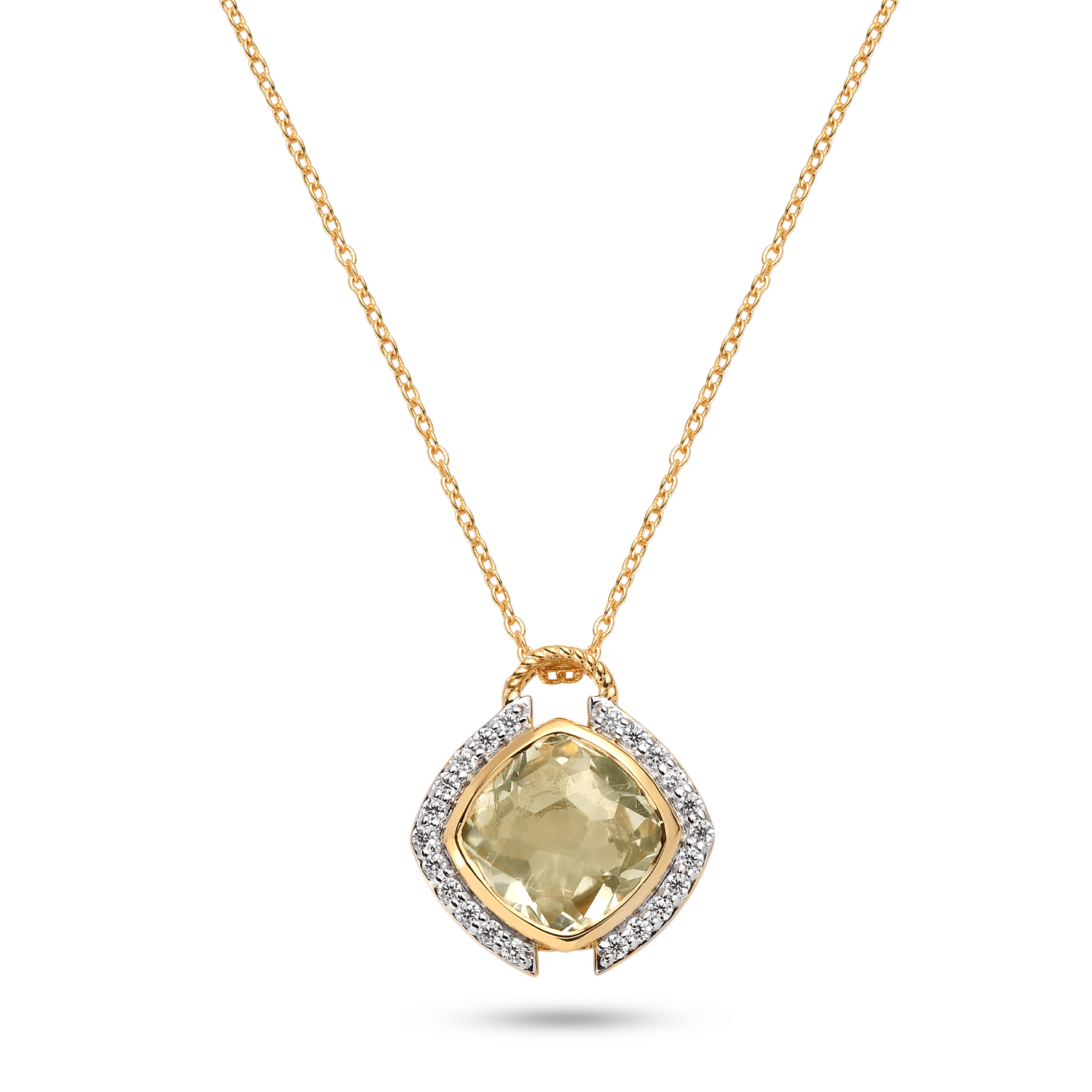 Collier en Argent 925 doré Or jaune 18k assemblé d'Améthyste verte et d'Oxyde de zircnium - Maison Di Giorgio