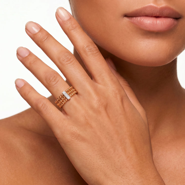 Bague Love Grid - Argent 925 doré Or jaune 18k, Oxyde de zirconium - Maison Di Giorgio