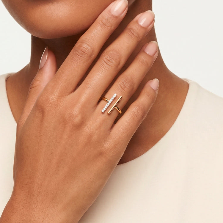 Bague Parallele - Argent 925 doré Or jaune 18k, Oxyde de zirconium - Maison Di Giorgio