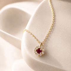 Pendentif avec chaîne - Argent 925 doré Or jaune 18k, Rubis et Oxyde de zirconium - Maison Di Giorgio