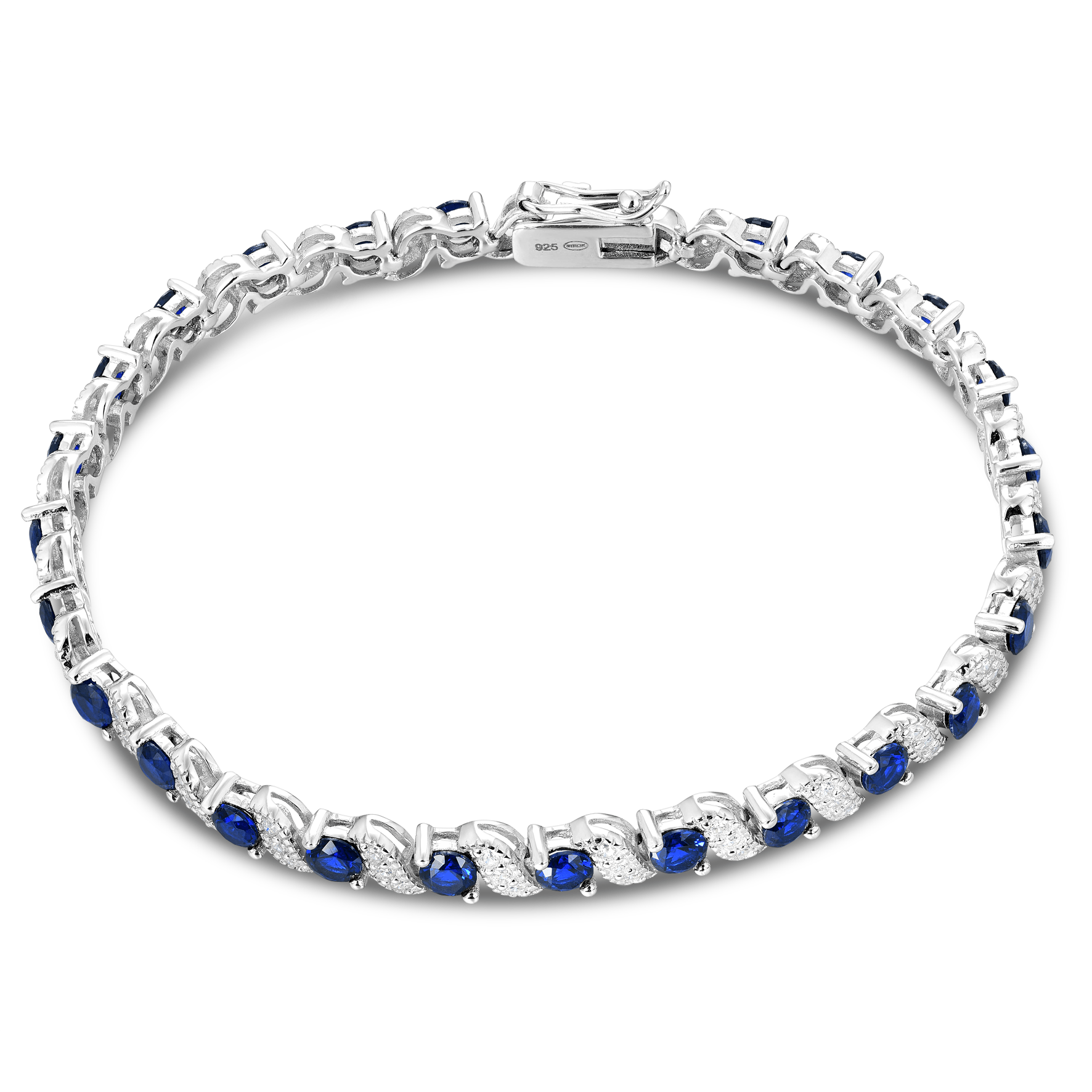 Bracelet en Argent 925 plaqué Rhodium et assemblé d'oxyde de zirconium blanc et Oxyde de zirconium bleu - Maison Di Giorgio
