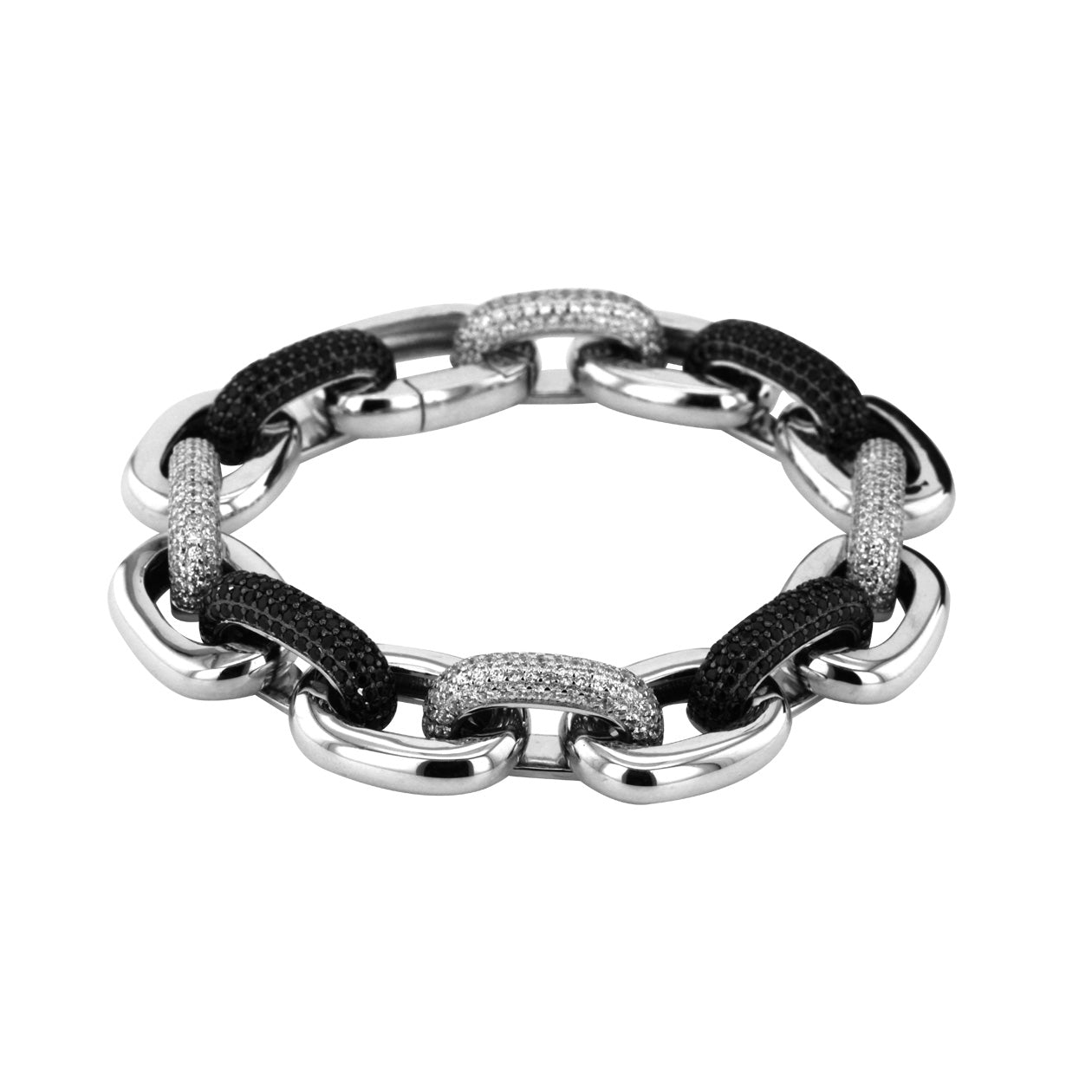 Bracelet en Argent 925 plaqué Rhodium et assemblé d'oxyde de zirconium blanc et Oxyde de zirconium noir - Maison Di Giorgio