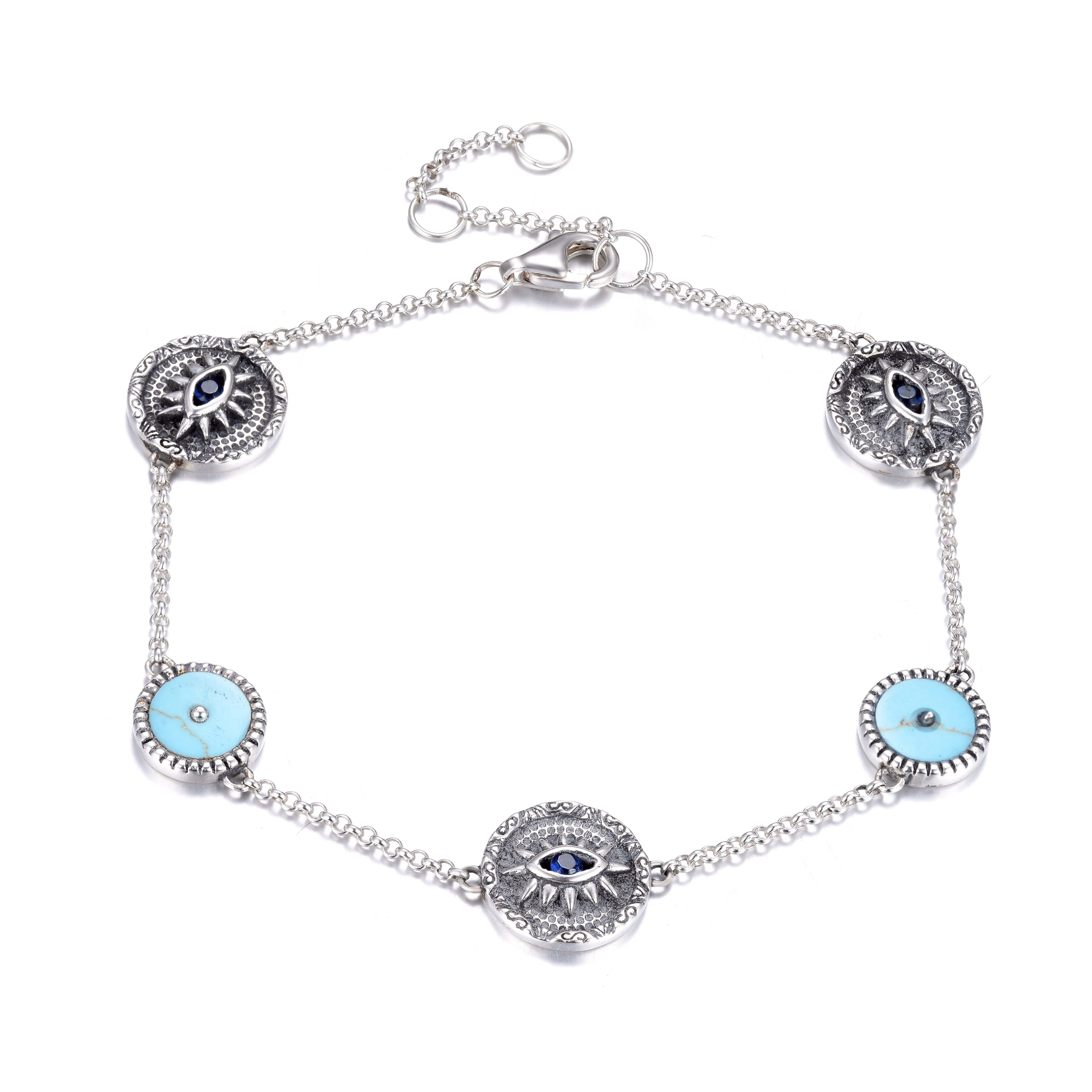 Bracelet en Argent 925 oxydé assemblé de Turquoise - Maison Di Giorgio