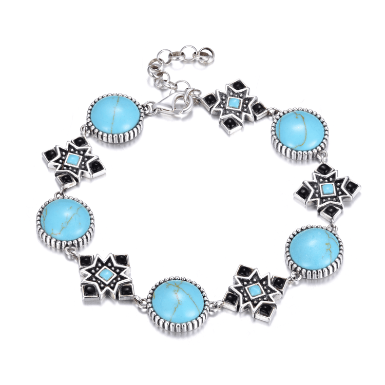 Bracelet en Argent 925 oxydé assemblé de Turquoise et d'Onyx noir - Maison Di Giorgio