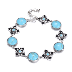 Bracelet en Argent 925 oxydé assemblé de Turquoise et d'Onyx noir - Maison Di Giorgio