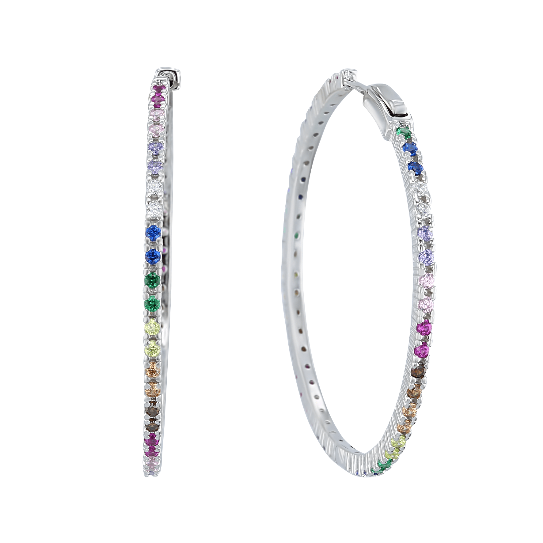 Boucles d'oreilles en Argent 925 plaqué Rhodium assemblées d'Oxyde de zirconium multicolores - Maison Di Giorgio