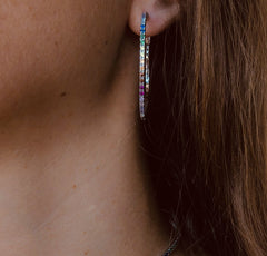 Boucles d'oreilles en Argent 925 plaqué Rhodium assemblées d'Oxyde de zirconium multicolores - Maison Di Giorgio