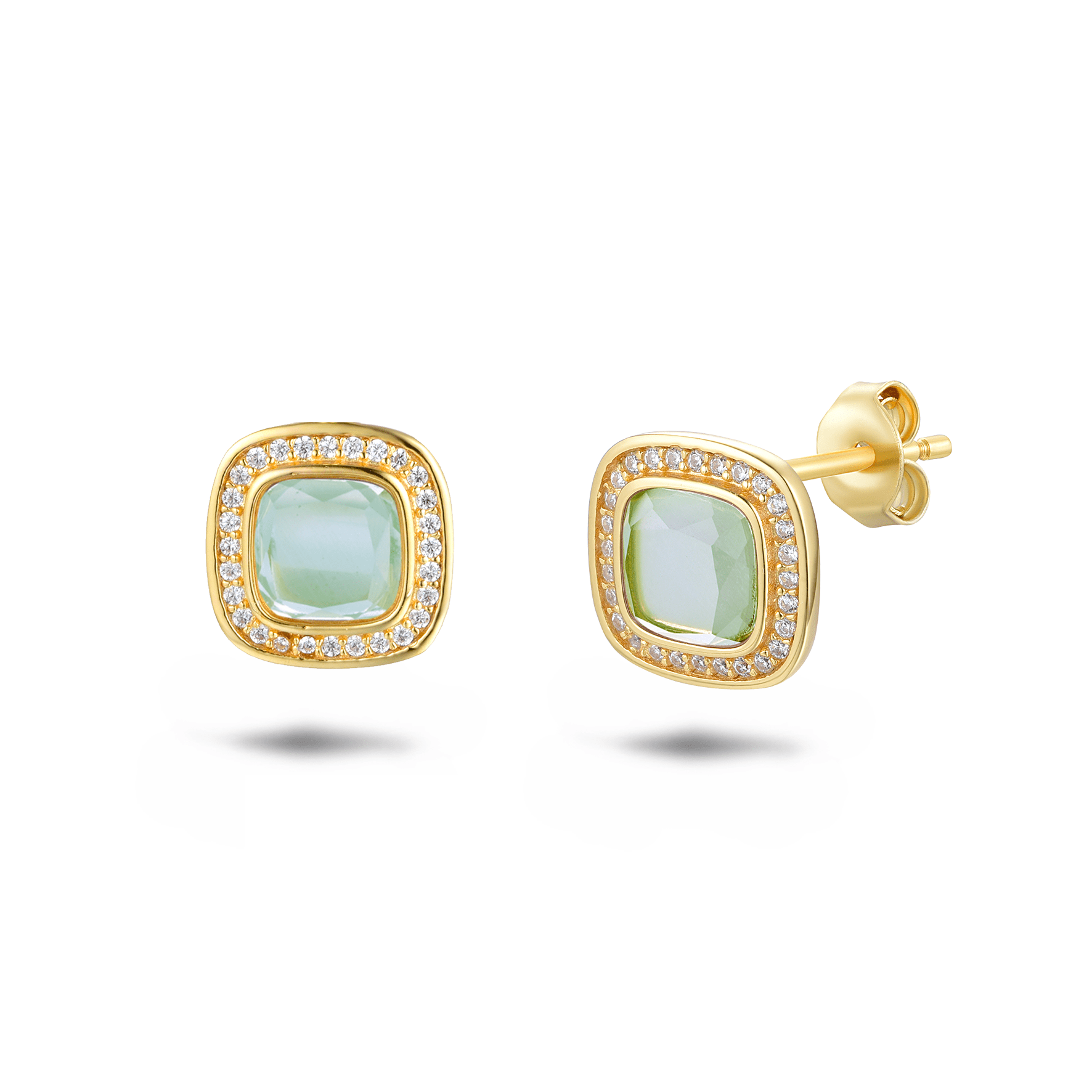 Boucles d'oreilles en Argent 925 doré Or jaune 18k assemblées d'Améthyste verte et d'Oxyde de zirconium - Maison Di Giorgio