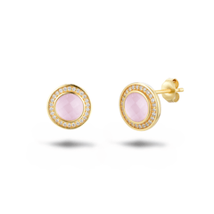 Boucles d'oreilles en Argent 925 doré Or jaune 18k assemblées de Quartz rose et Oxyde de zirconium - Maison Di Giorgio