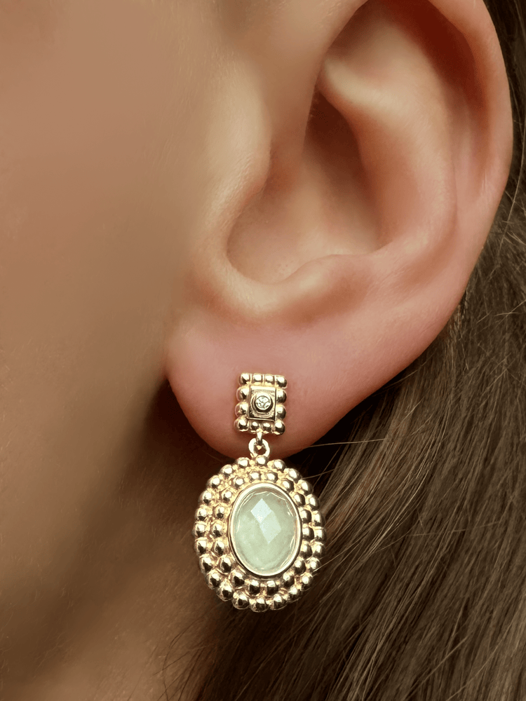 Boucles d'oreilles en Argent 925 doré Or jaune 18k assemblées de Quartz vert clair et Oxyde de zirconium - Maison Di Giorgio