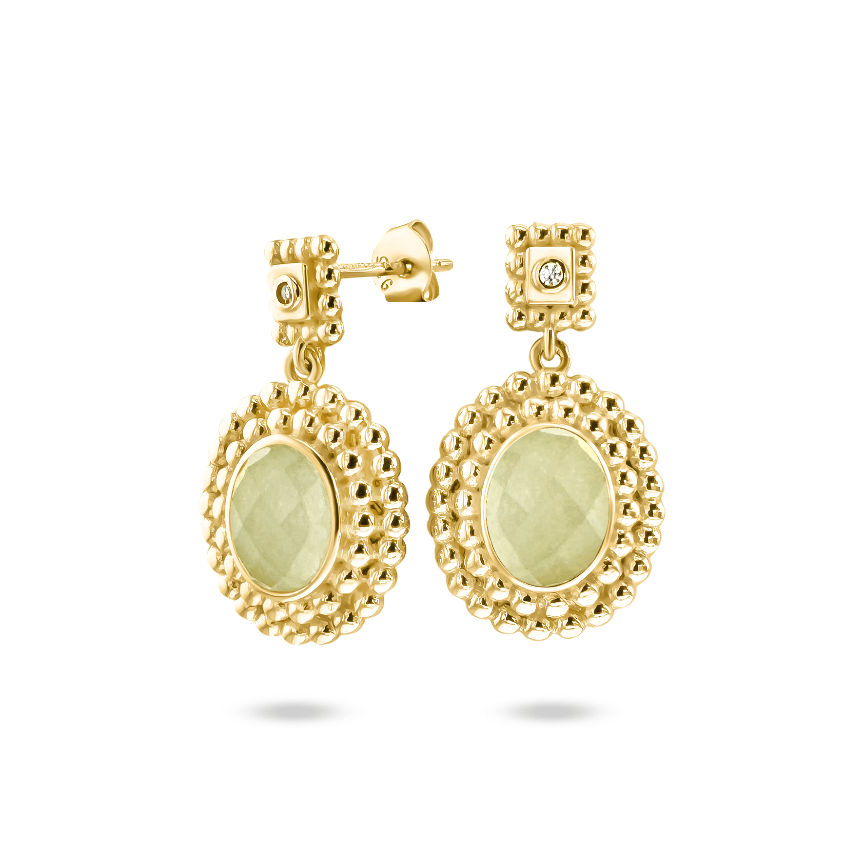 Boucles d'oreilles en Argent 925 doré Or jaune 18k assemblées de Quartz vert clair et Oxyde de zirconium - Maison Di Giorgio