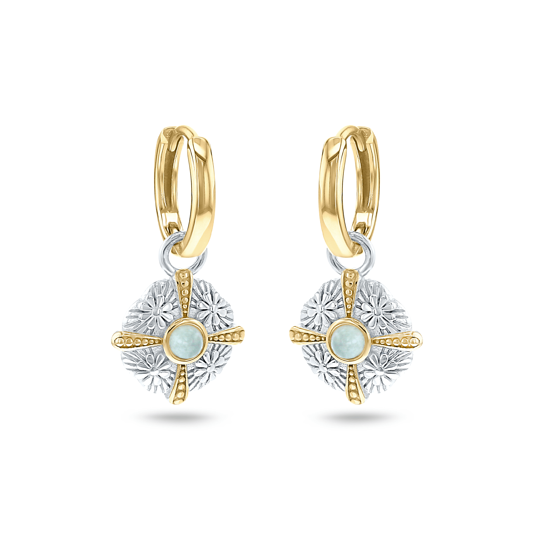 Boucles d'oreilles en Argent 925 partiellement doré Or jaune 18k assemblées de Quartz vert - Maison Di Giorgio