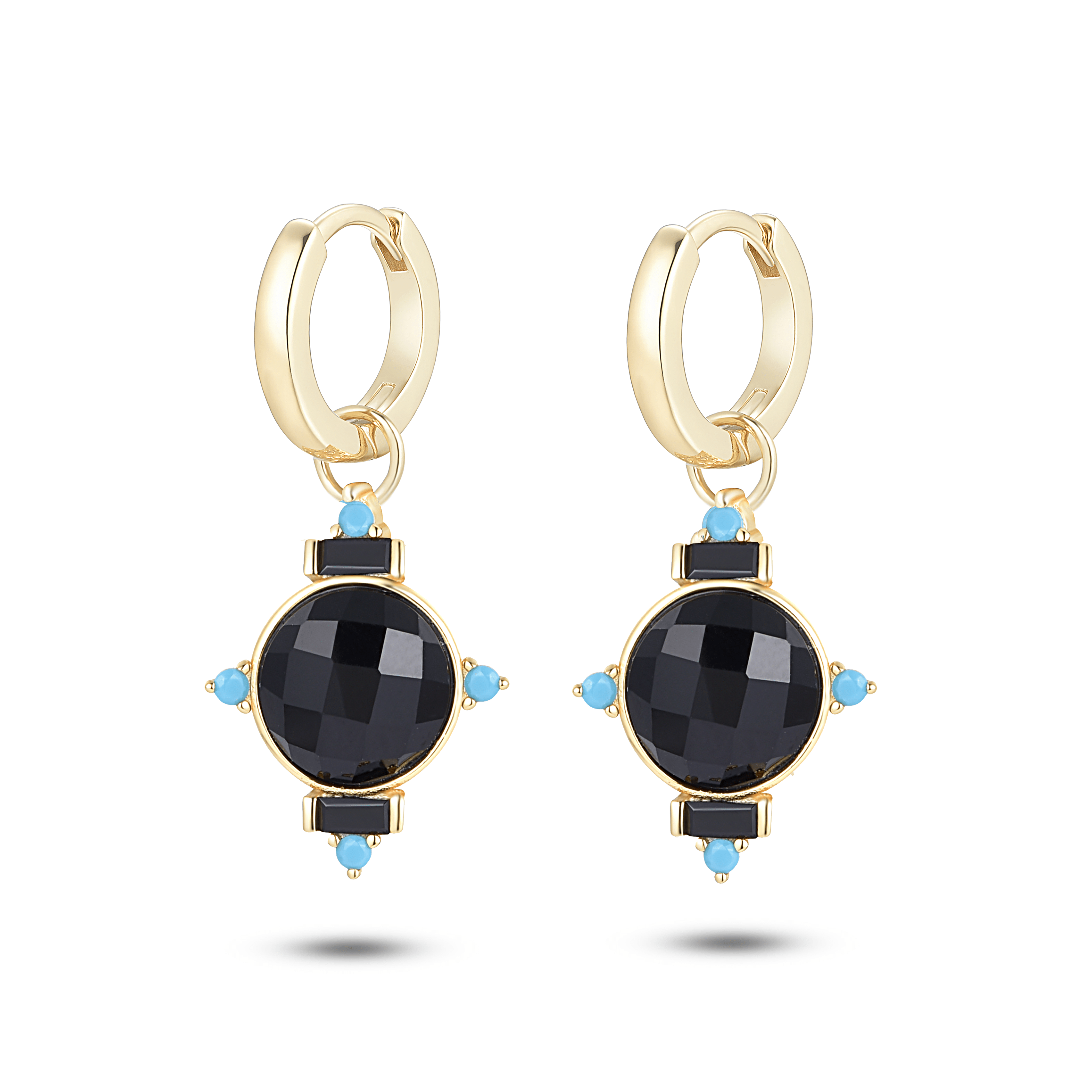 Boucles d'oreilles en Argent 925 doré Or jaune 18k assemblées de Onyx noir et Turquoise - Maison Di Giorgio