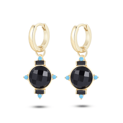 Boucles d'oreilles en Argent 925 doré Or jaune 18k assemblées de Onyx noir et Turquoise - Maison Di Giorgio