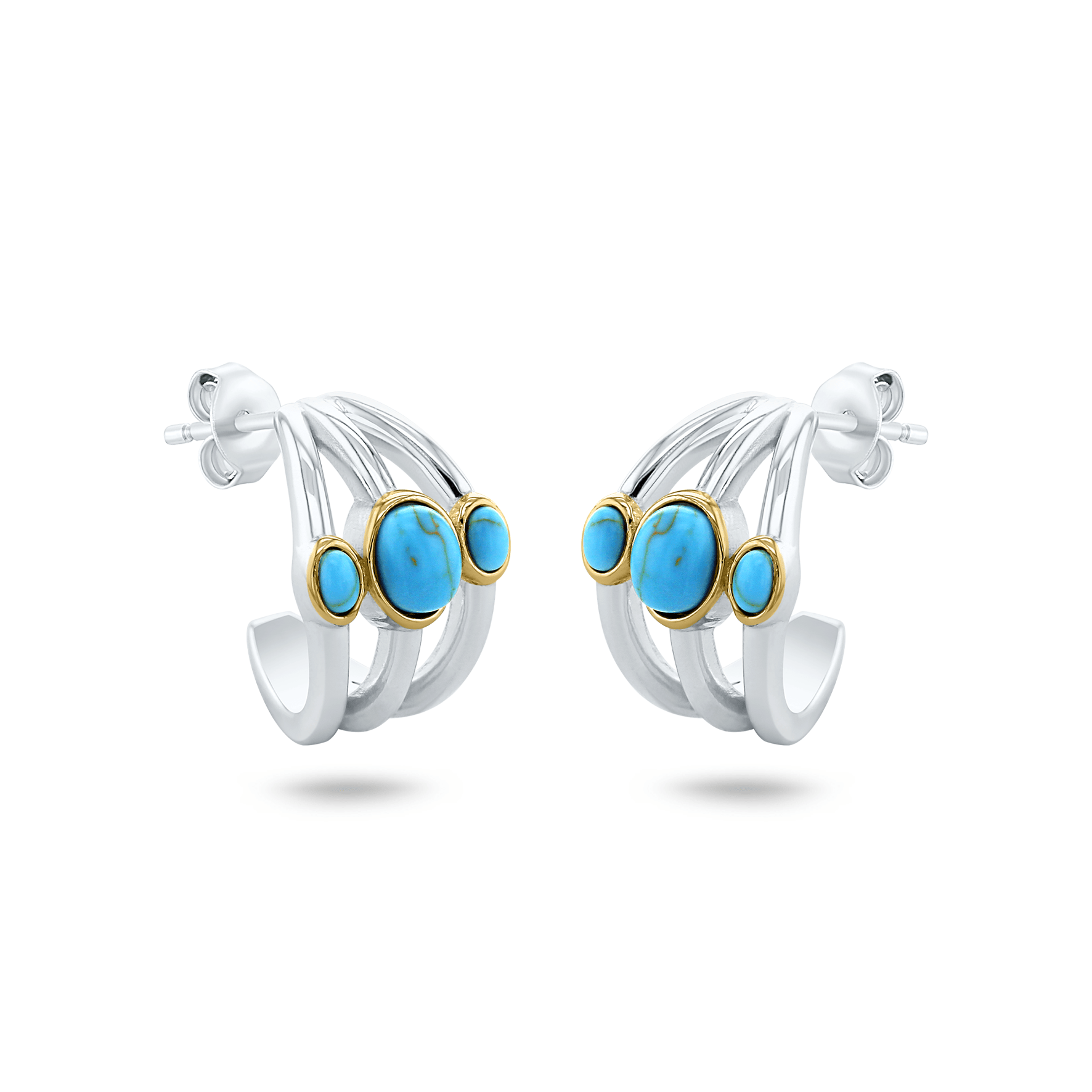 Boucles d'oreilles en Argent 925 partiellement doré Or jaune 18k assemblées de Turquoise - Maison Di Giorgio