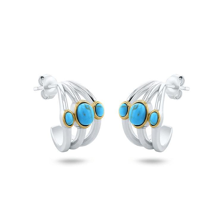 Boucles d'oreilles en Argent 925 partiellement doré Or jaune 18k assemblées de Turquoise - Maison Di Giorgio