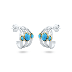 Boucles d'oreilles en Argent 925 partiellement doré Or jaune 18k assemblées de Turquoise - Maison Di Giorgio
