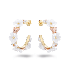 Boucles d'oreilles en Argent 925 doré Or jaune et rose 18k assemblées de Nacre, Champagne et d'Oxyde de zirconium - Maison Di Giorgio