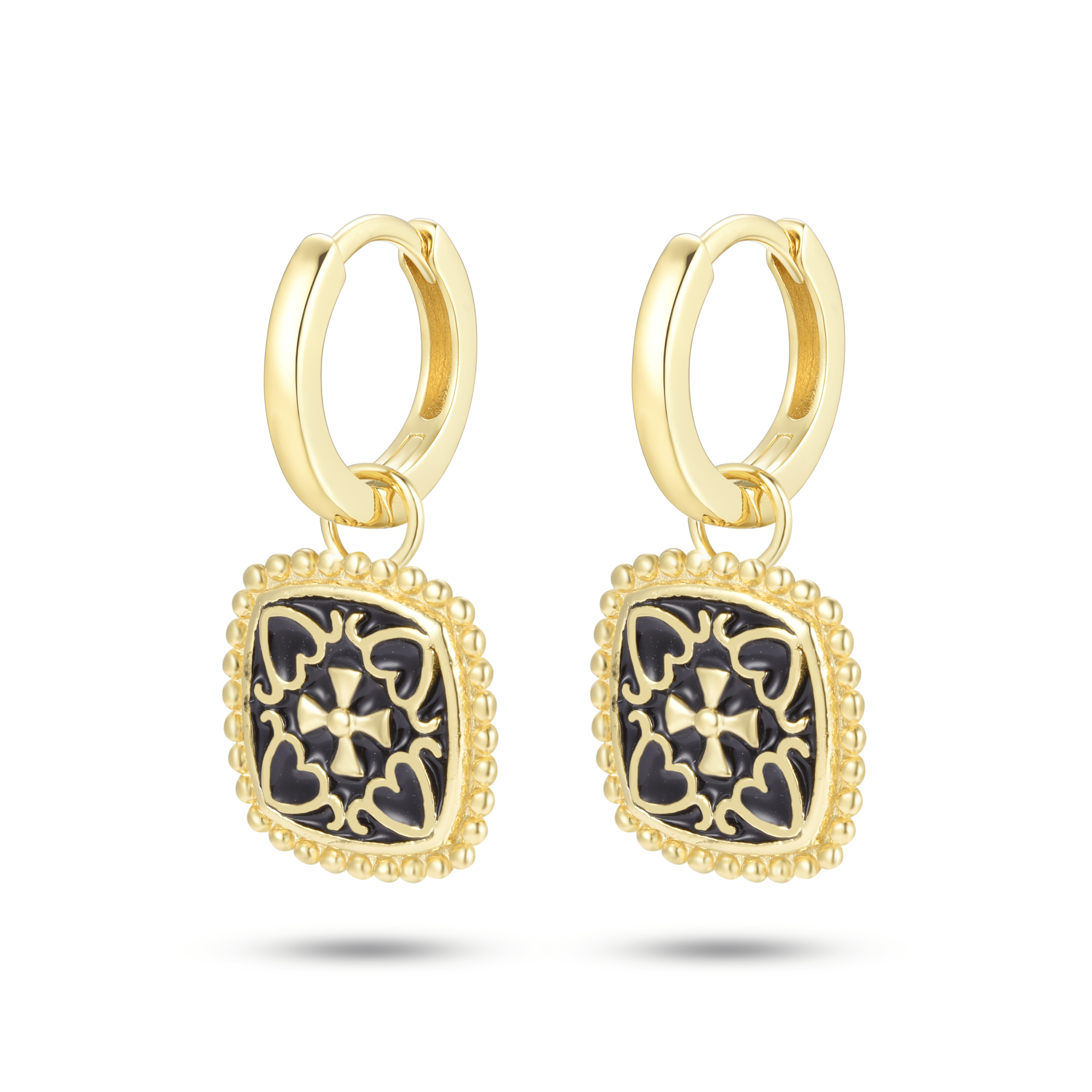 Boucles d'oreilles en Argent 925 doré Or jaune 18k assemblé d'Émail noir - Maison Di Giorgio