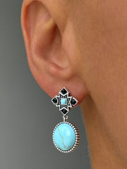 Boucles d'oreilles en Argent 925 oxydé assemblées de Turquoise et d'Onyx noir - Maison Di Giorgio