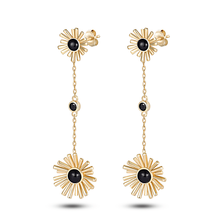 Boucles d'oreilles en Argent 925 doré Or jaune 18k assemblée d'Oxyde de zirconium et d'Onyx noir - Maison Di Giorgio
