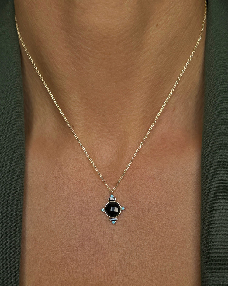 Collier en argent 925 doré Or jaune 18k assemblé d'onyx noir et Turquoise - Maison Di Giorgio