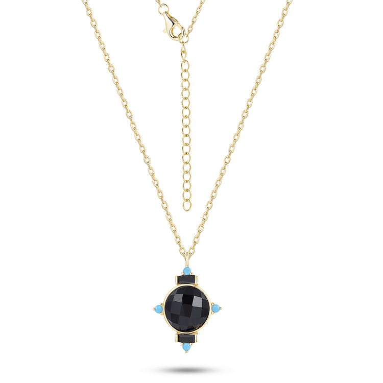 Collier en argent 925 doré Or jaune 18k assemblé d'onyx noir et Turquoise - Maison Di Giorgio