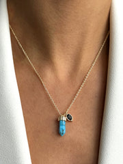 Collier en Argent 925 doré Or jaune 18k assemblé de Turquoise - Maison Di Giorgio