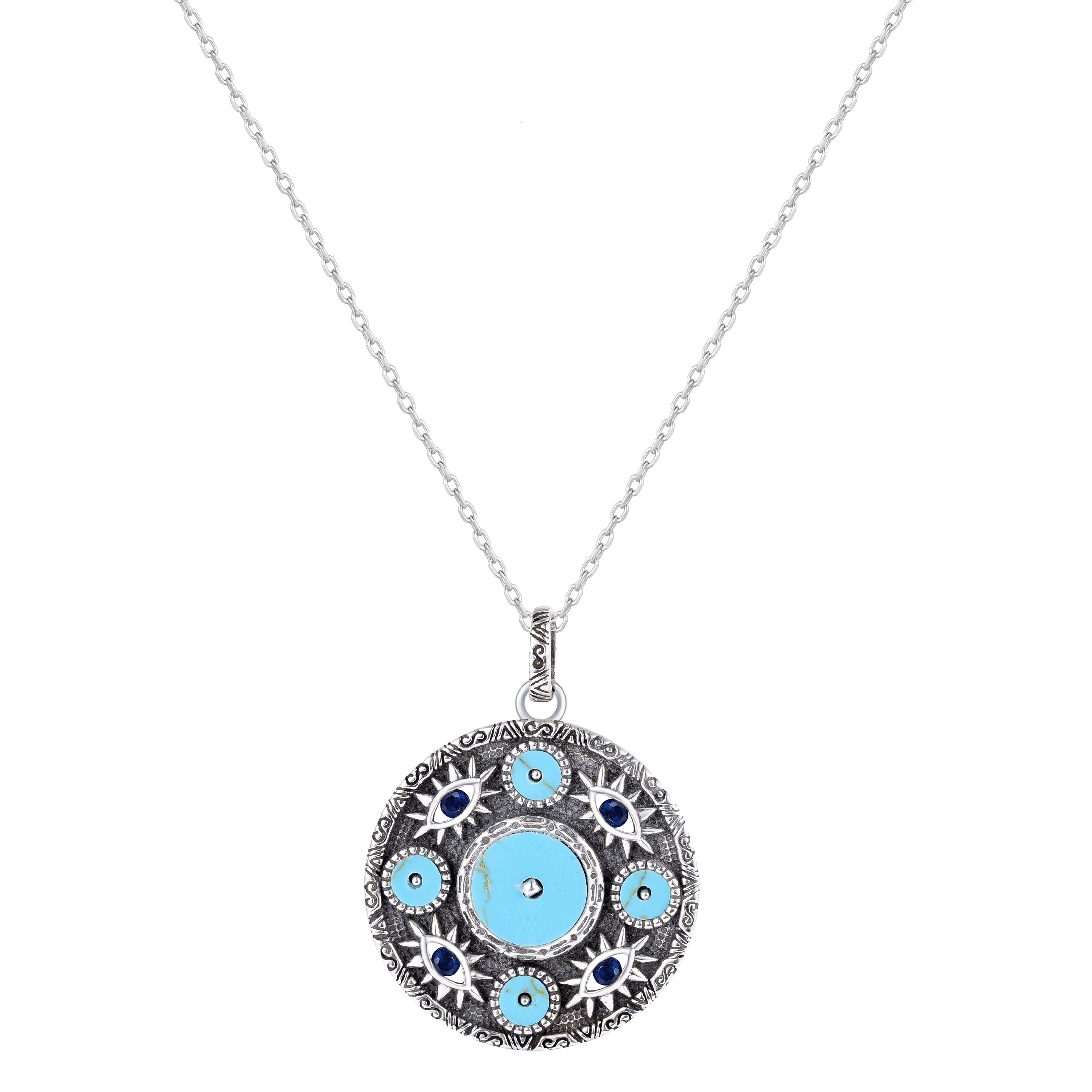 Collier en Argent 925 oxydé assemblé de Turquoise - Maison Di Giorgio